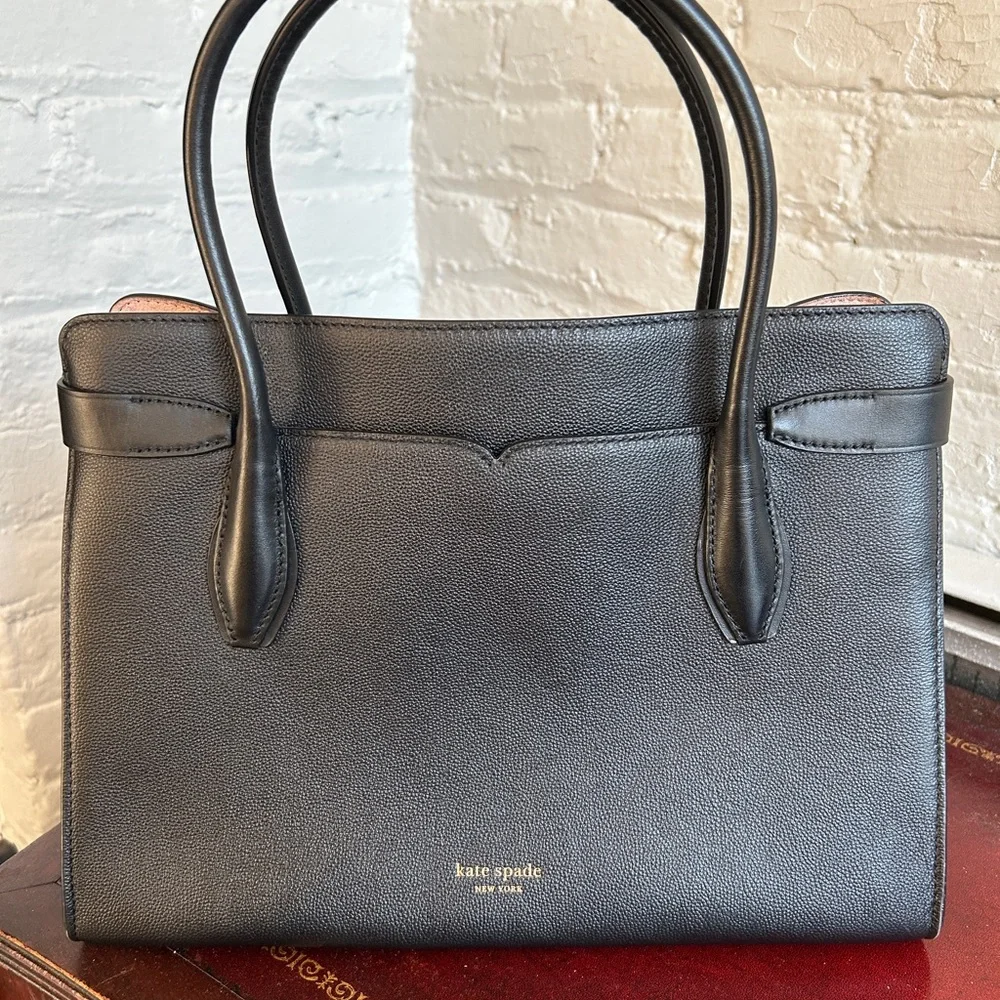 kate spade Black Leather Tote with Gold Hardware